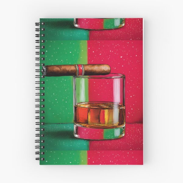 Item preview, Whiskey and Cigar Christmas Artwork with Striking Red and Green Background and Subtle Holiday Accents designed and sold by OlfactoART Studio.