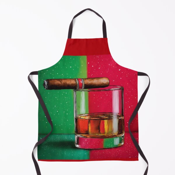 Item preview, Whiskey and Cigar Christmas Artwork with Striking Red and Green Background and Subtle Holiday Accents designed and sold by OlfactoART Studio.
