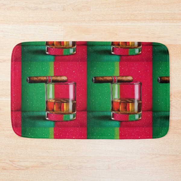Item preview, Whiskey and Cigar Christmas Artwork with Striking Red and Green Background and Subtle Holiday Accents designed and sold by OlfactoART Studio.