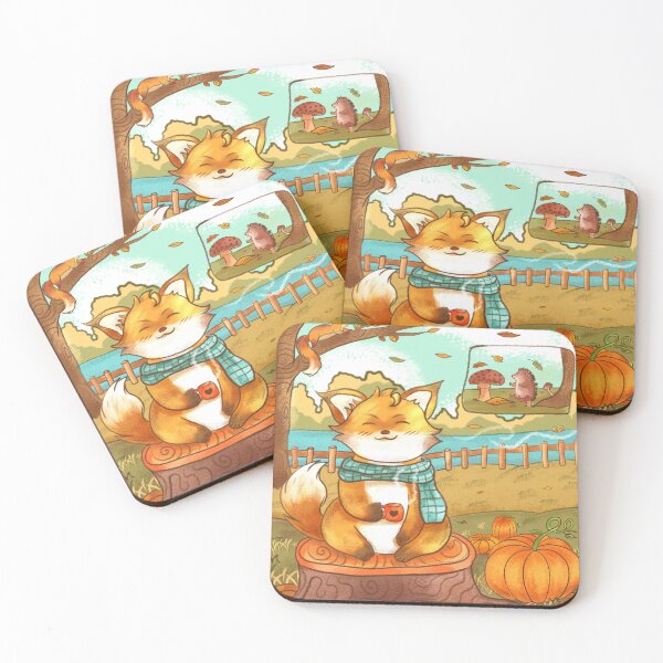 Item preview, Cozy Fall Fox Illustration – Cute Autumn Animal Art with Coffee & Pumpkins designed and sold by Kakon-52.
