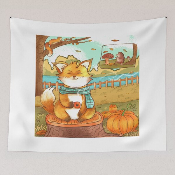 Item preview, Cozy Fall Fox Illustration – Cute Autumn Animal Art with Coffee & Pumpkins designed and sold by Kakon-52.