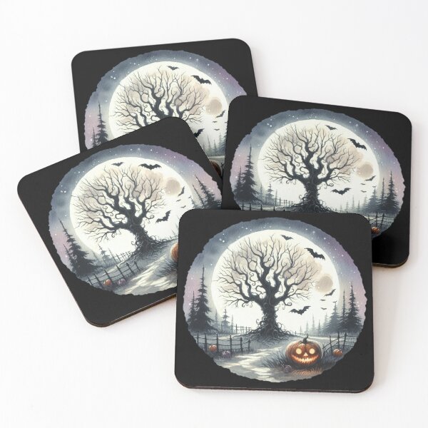Item preview, Haunted Pumpkin Path – Spooky Tree and Full Moon Halloween Art designed and sold by DirtyDishCloth.