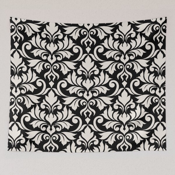 Item preview, Flourish Damask Pattern Cream on Black designed and sold by NataliePaskell.