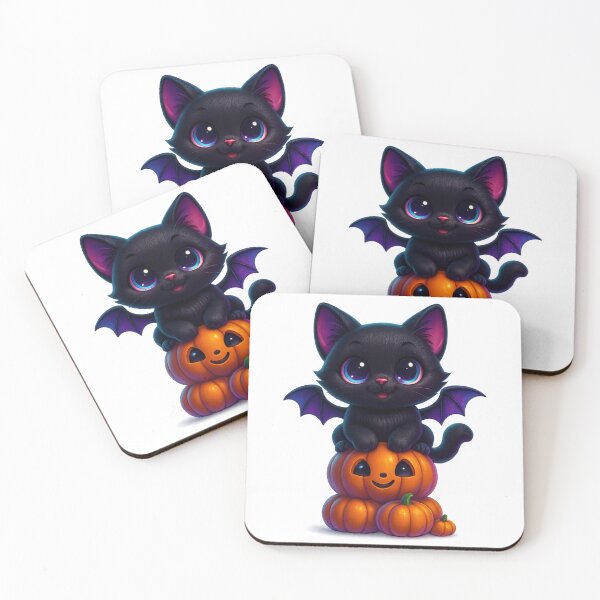 Item preview, Kawaii Halloween Cat on Pumpkins | Cute Bat-Wing Kitty Illustration | Spooky Cozy Art designed and sold by PrintCreations9.