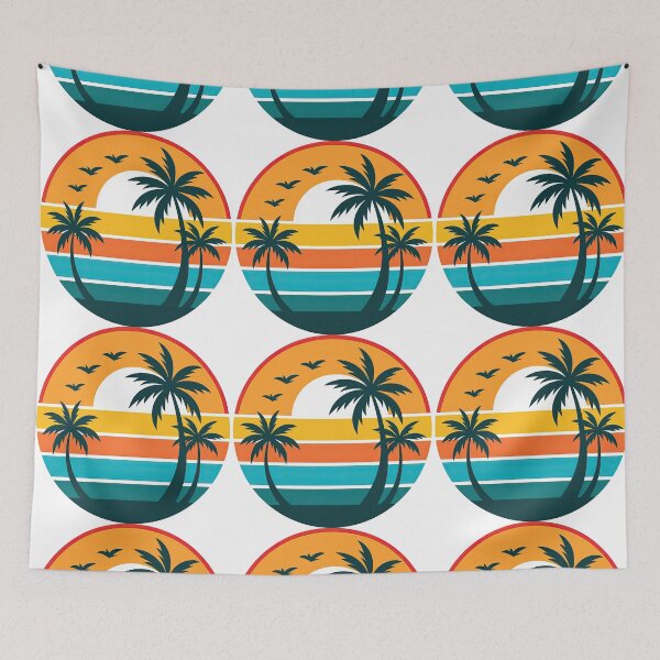 Item preview, Retro Sunset with Palm Trees and Flying Birds designed and sold by ArtfulWeave.
