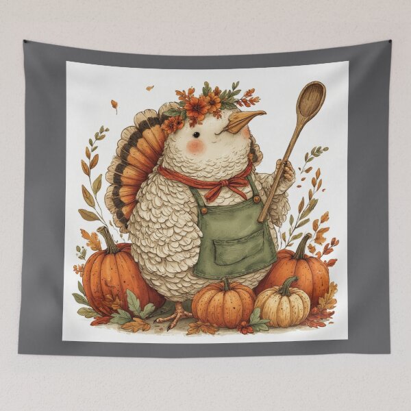 Item preview, Adorable Whimsical Turkey Chef Illustration | Cozy Cottagecore Thanksgiving Art designed and sold by Eden Underground Radio (Official Merch).