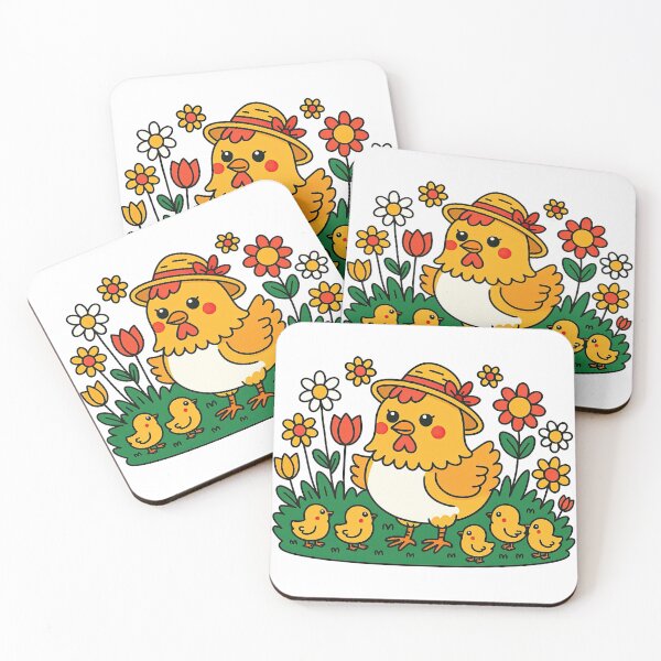 Item preview, Cute Hen with Chicks in Flower Garden Cartoon Art designed and sold by ArtfulWeave.