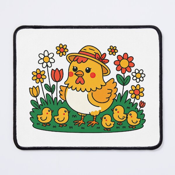 Item preview, Cute Hen with Chicks in Flower Garden Cartoon Art designed and sold by ArtfulWeave.