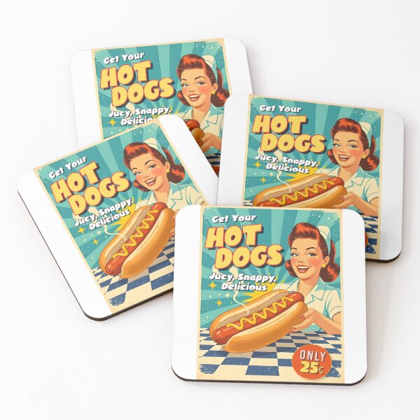 Item preview, Retro Hot Dog Diner Poster – Juicy, Snappy & Delicious 1950s Pop Art Sign designed and sold by MooLaLa.Store.