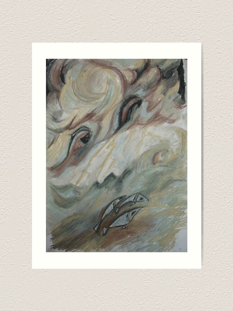Thumbnail 1 of 3, Art Print, 3 little courageous fishies in an open stormy sea designed and sold by Anthropolog.