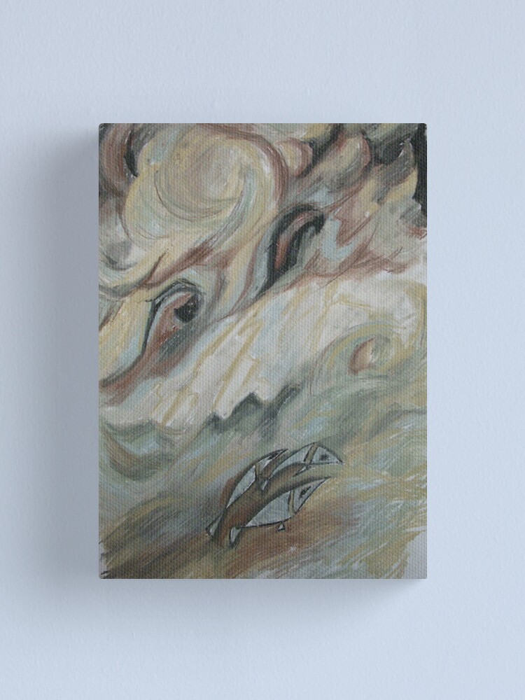 Thumbnail 1 of 3, Canvas Print, 3 little courageous fishies in an open stormy sea designed and sold by Anthropolog.