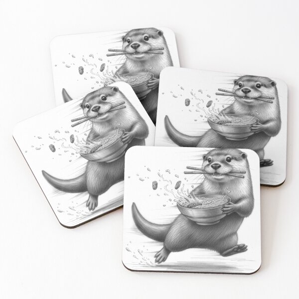 Item preview, Cute Otter Ramen T-Shirt - Fast Otter Eating Vintage Draw designed and sold by Gaviani Design Studio.