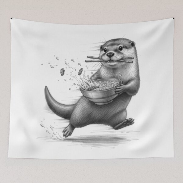 Item preview, Cute Otter Ramen T-Shirt - Fast Otter Eating Vintage Draw designed and sold by Gaviani Design Studio.