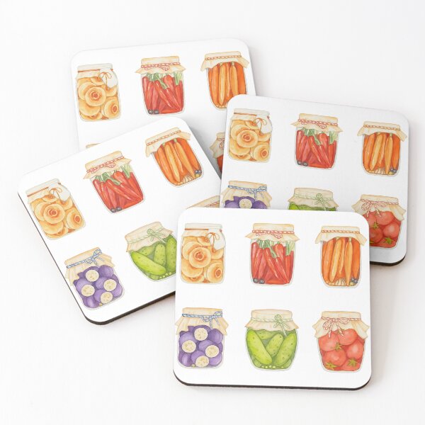 Item preview, Watercolor Pickled Veggies Jar Set Illustration designed and sold by ArtfulWeave.