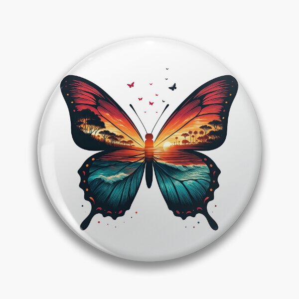 Item preview, Tropical Sunset Butterfly Landscape Illustration designed and sold by ArtfulWeave.