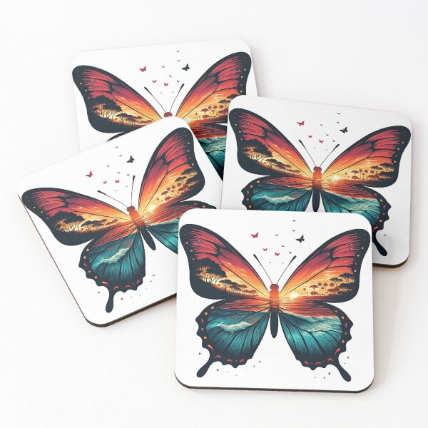 Item preview, Tropical Sunset Butterfly Landscape Illustration designed and sold by ArtfulWeave.