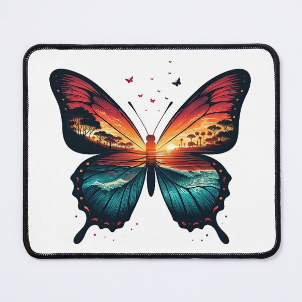 Item preview, Tropical Sunset Butterfly Landscape Illustration designed and sold by ArtfulWeave.