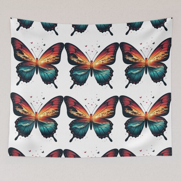 Item preview, Tropical Sunset Butterfly Landscape Illustration designed and sold by ArtfulWeave.