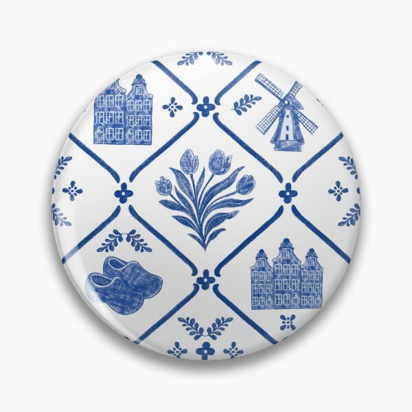 Item preview, Dutch Tile Work in Cobalt Blue with Mill, Canal Houses and Clogs designed and sold by Studio Pico.