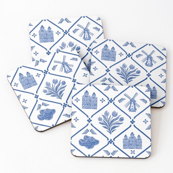 Item preview, Dutch Tile Work in Cobalt Blue with Mill, Canal Houses and Clogs designed and sold by Studio Pico.