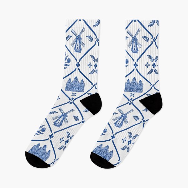 Item preview, Dutch Tile Work in Cobalt Blue with Mill, Canal Houses and Clogs designed and sold by Studio Pico.