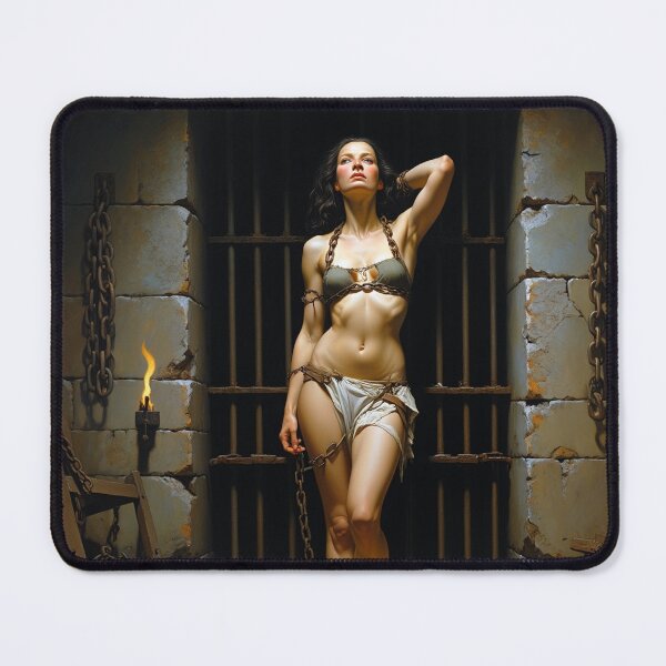 Item preview, Painting of a female prisoner in a dungeon awaiting trial in medieval times designed and sold by Vintage Designs +.