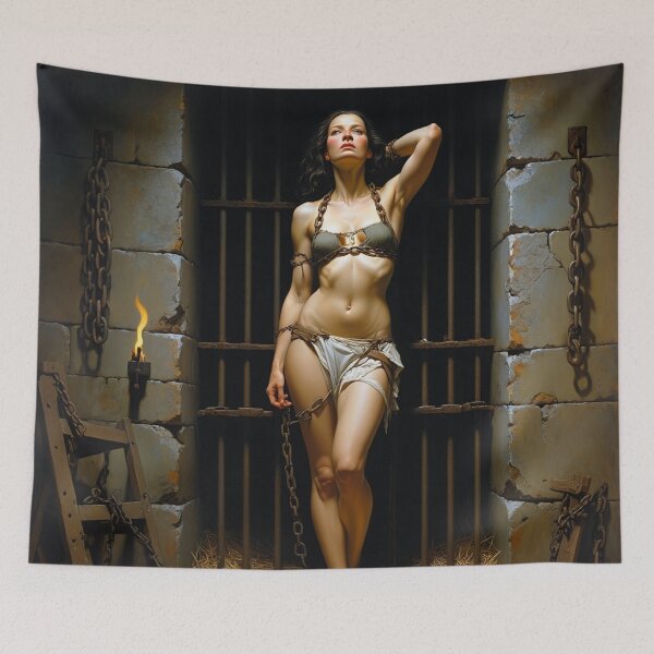 Item preview, Painting of a female prisoner in a dungeon awaiting trial in medieval times designed and sold by Vintage Designs +.