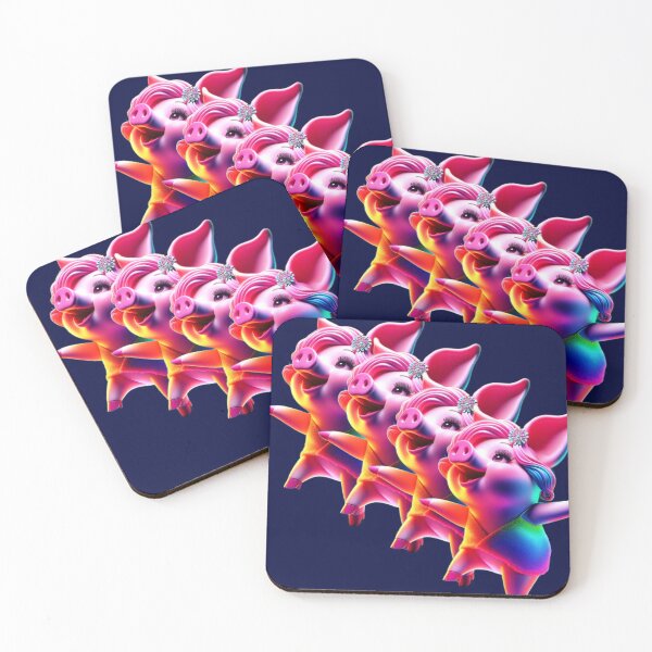 Item preview, Dancing Pigs in Neon Parade – Whimsical Pop Quartet designed and sold by daweave77.