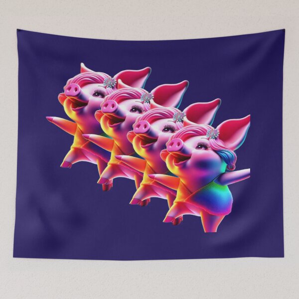 Item preview, Dancing Pigs in Neon Parade – Whimsical Pop Quartet designed and sold by daweave77.