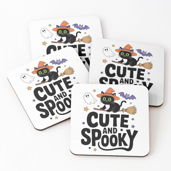 Item preview, Halloween Cute Cat Flying On Broom with Ghost Stars designed and sold by BakeryDozen.
