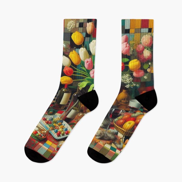 Item preview, Tulips, Treats, and Cats – Whimsical Still Life Mosaic designed and sold by daweave77.