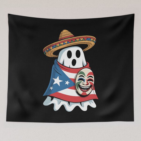 Item preview, Halloween Puerto Rican Ghost with Pava Hat & Vejigante Mask designed and sold by BakeryDozen.