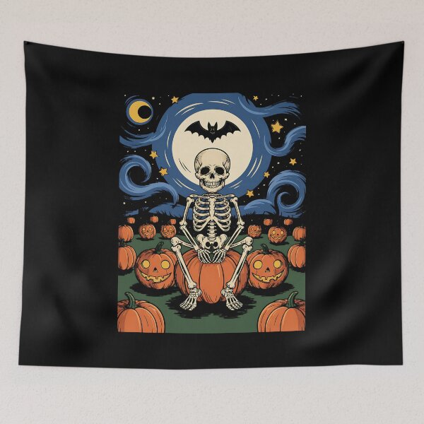 Item preview, Halloween Skeleton Starry Night Van Gogh Pumpkin designed and sold by BakeryDozen.