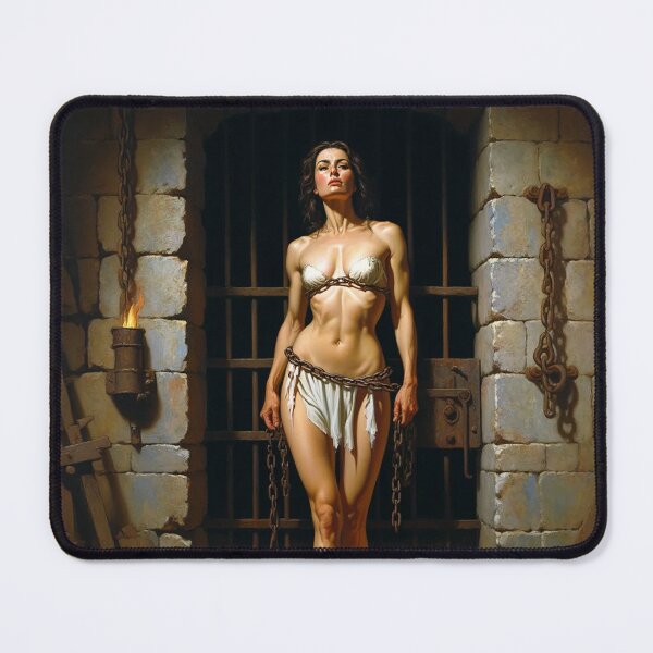 Item preview, Painting of a female prisoner in a dungeon awaiting trial in medieval times designed and sold by Vintage Designs +.