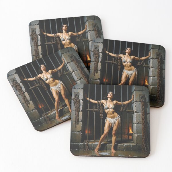 Item preview,  Painting of a female prisoner in a dungeon awaiting trial in medieval times designed and sold by Vintage Designs +.