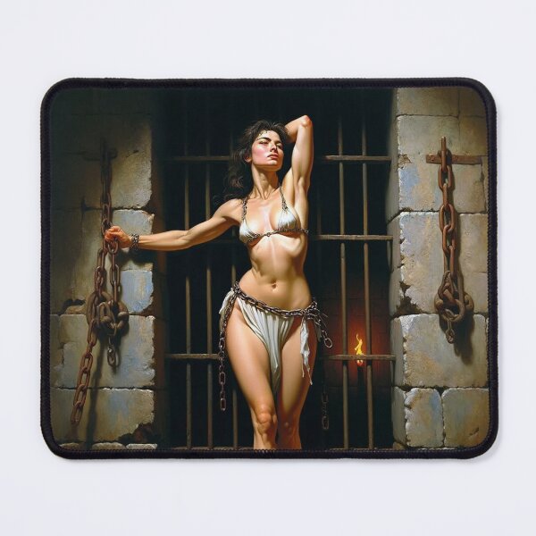 Item preview, Painting of a female prisoner in a dungeon awaiting trial in medieval times designed and sold by Vintage Designs +.