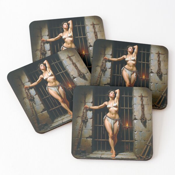 Item preview, Painting of a female prisoner in a dungeon awaiting trial in medieval times designed and sold by Vintage Designs +.