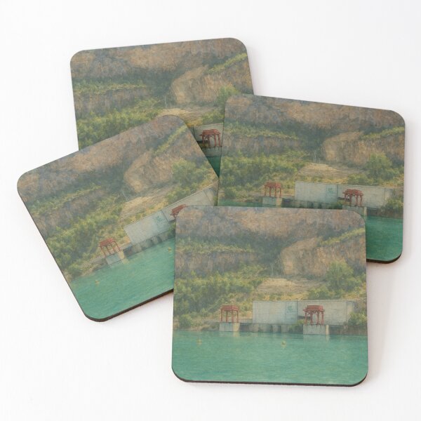 Item preview, Watercolor painting of the Cortes de Pallás Reservoir, Valencia | Natural mountain landscape with turquoise water designed and sold by Miradas del Mundo.