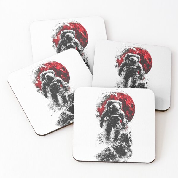 Item preview, Cool astronaut in black and white with red moon, cosmic space scene artwork designed and sold by Encreable.