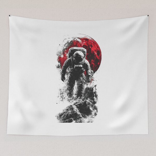 Item preview, Cool astronaut in black and white with red moon, cosmic space scene artwork designed and sold by Encreable.