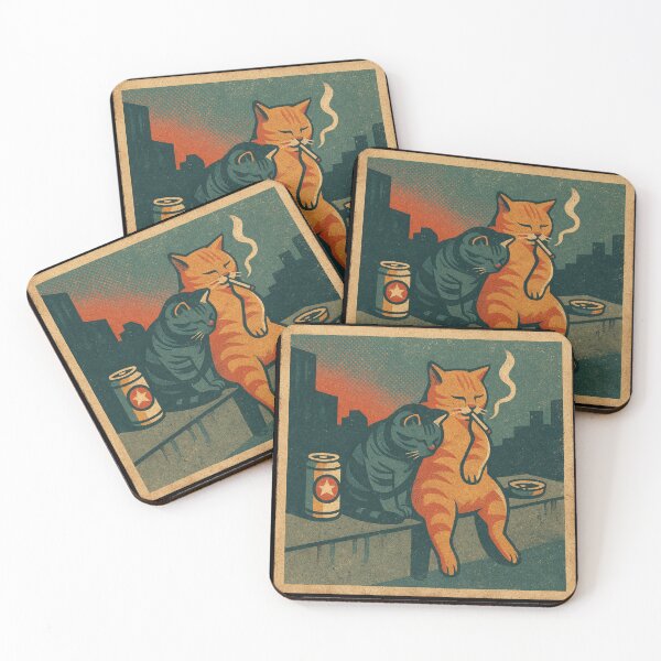 Item preview, Cat Meme Cat Smoking Cigarette Rooftop Chill at Dusk Retro Gritty Aesthetic designed and sold by Bongocomic.