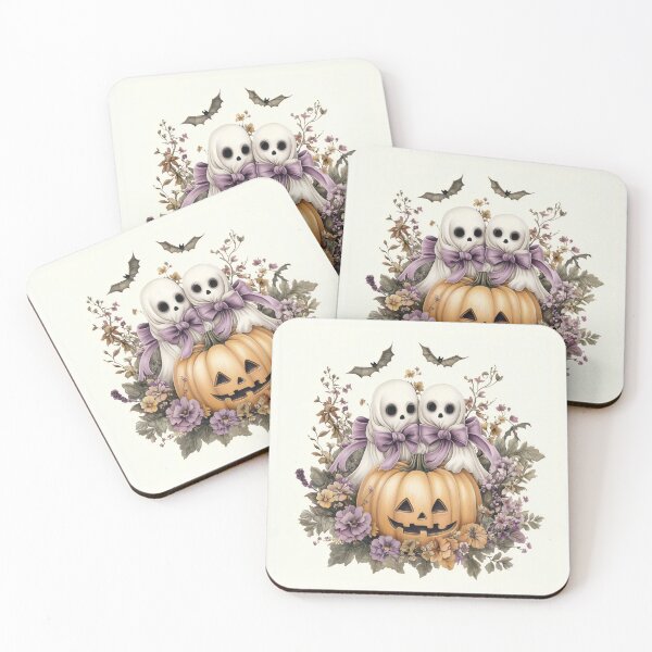 Item preview, Halloween Art / Two Cottagecore Ghosts and a Jack-o-Lantern designed and sold by Aubergine Designs.