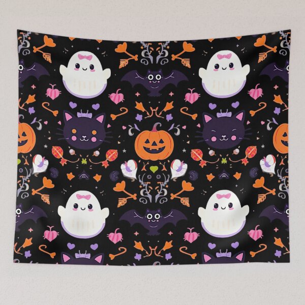 Item preview, Damask Halloween — Cute Ghosts, Cats & Pumpkins Pattern designed and sold by Aileen404.