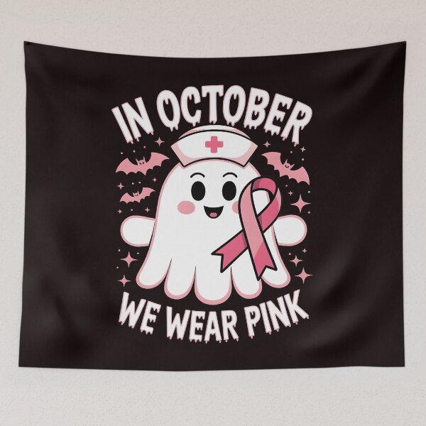 Item preview, In October We Wear Pink Nurse Ghost Halloween 2025 designed and sold by Redgiant87x.