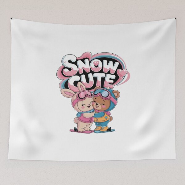 Item preview, Kawaii bunny and bear in ski gear hugging designed and sold by NRcollections24.