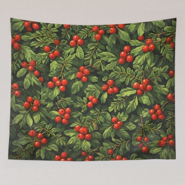 Item preview, Festive Christmas Holly Leaves Joyeux Noel Holiday Foliage Red and Green designed and sold by LeafPrints.