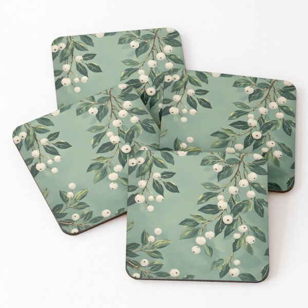Item preview, Green Christmas Mistletoe White Berries Joyful Holiday Leaves designed and sold by LeafPrints.