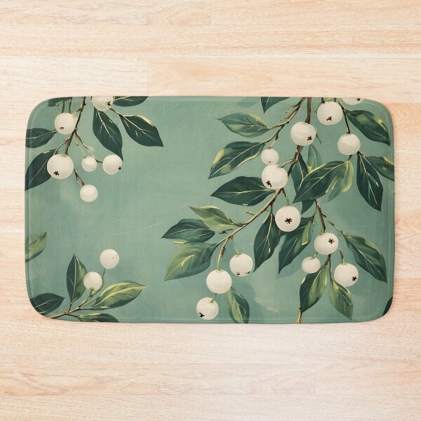 Item preview, Green Christmas Mistletoe White Berries Joyful Holiday Leaves designed and sold by LeafPrints.