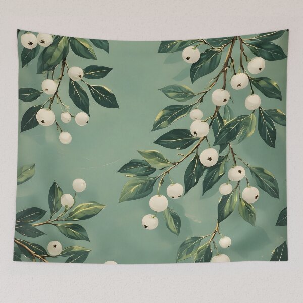 Item preview, Green Christmas Mistletoe White Berries Joyful Holiday Leaves designed and sold by LeafPrints.