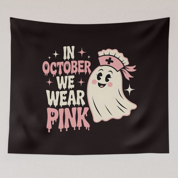Item preview, In October We Wear Pink Nurse Ghost Halloween 2025 designed and sold by Redgiant87x.